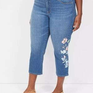 Seven7 Blue Ankle Cropped Jeans with Floral Embroidery